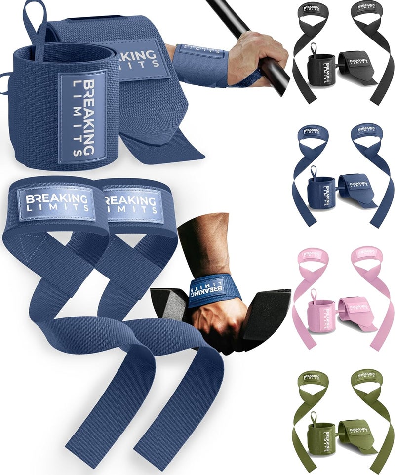 BREAKING LIMITS Gym Straps Weight Lifting Wrist Wraps Bundle – Workout Lifting Straps for Deadlift – Wrist Straps for Weightlifting Men & Women - Muñequeras Para Gym - Image 1